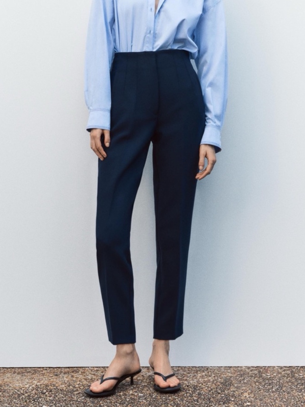 Zara Navy Tailored High Waisted Trousers Xs Blogger Favorite
